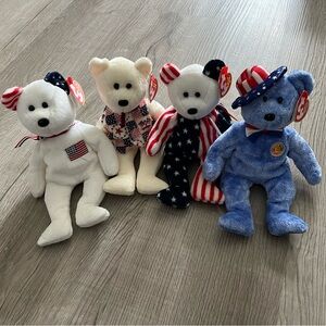 TY Beanie Babies USA Patriotic Bear Bundle Stars & Stripes Retired Lot of 4